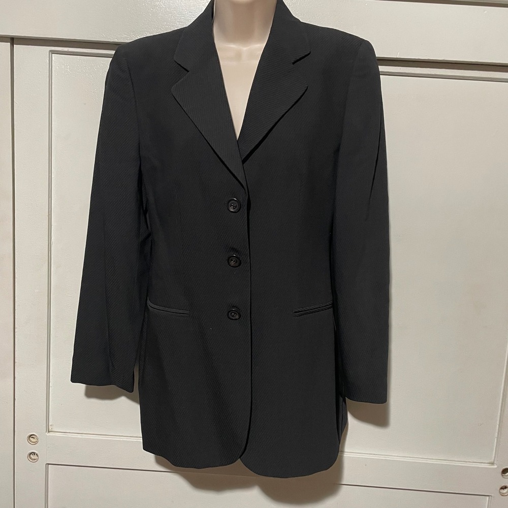 Vestimenta‎ Italy Black Silk Wool Blend 3-Button lined Blazer Women Vintage